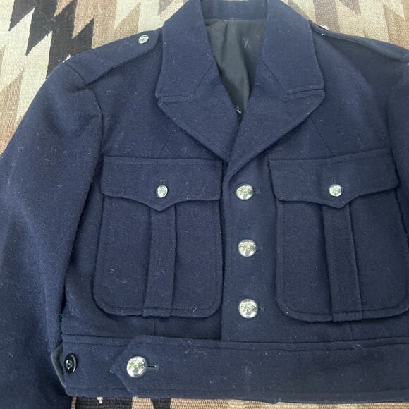 French Military Wool Jacket Navy Crop Small 1950s Vintage CDG Balenciaga Design - Picture 4 of 16